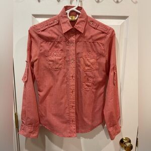 Checkered red white tie blouse S